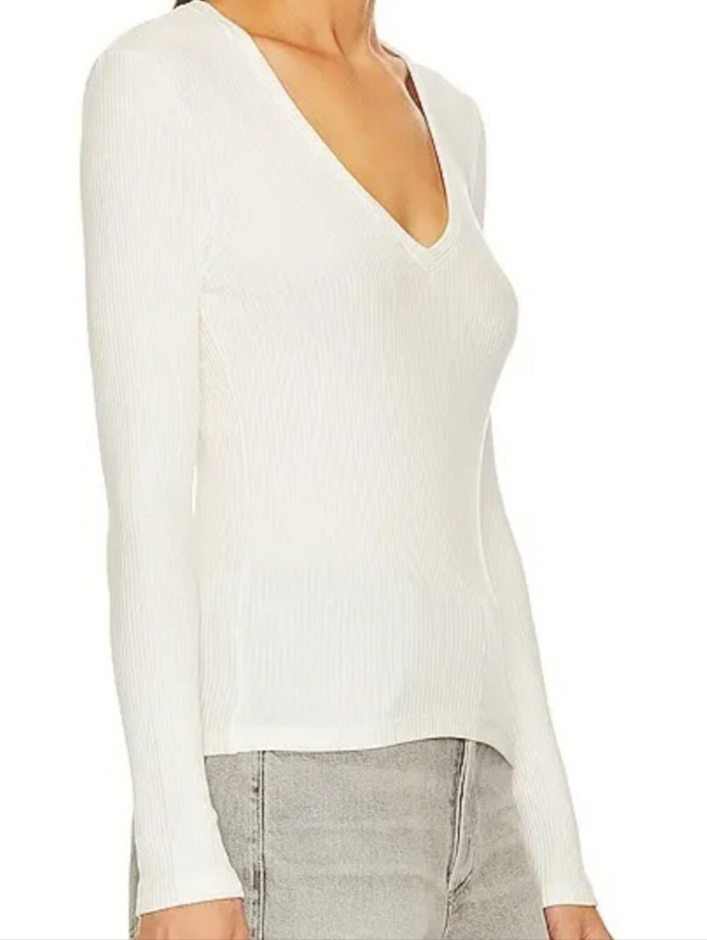 Citizens Of Humanity Florence V-Neck Ribbed Shirt In White - Size M